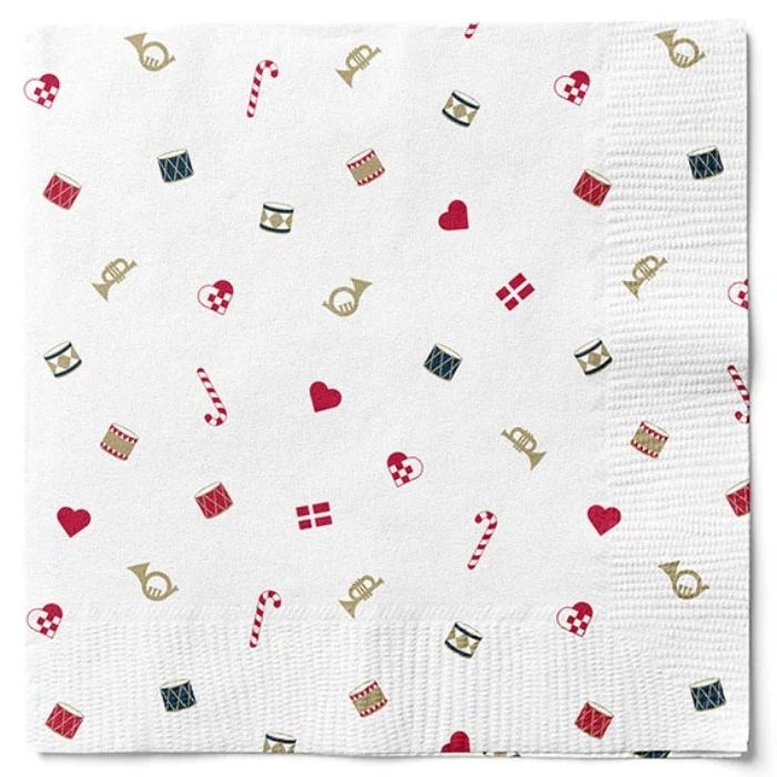 Servietter med julemotiver hvid - 33x33 cm