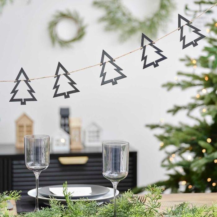 Black Christmas Garland with 12 Christmas Trees 2 meters