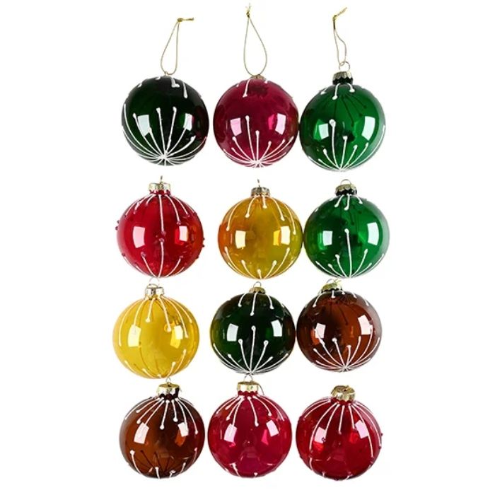 Multicoloured glitter Christmas baubles assorted 1x The Old Pharmacy