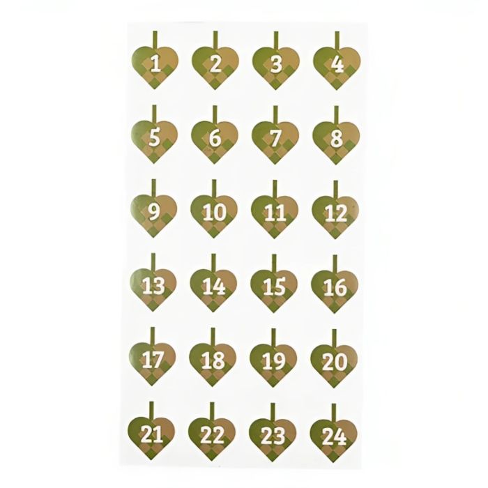 Stickers for a gift calendar with numbers and woven Christmas hearts green 24x The Old Pharmacy