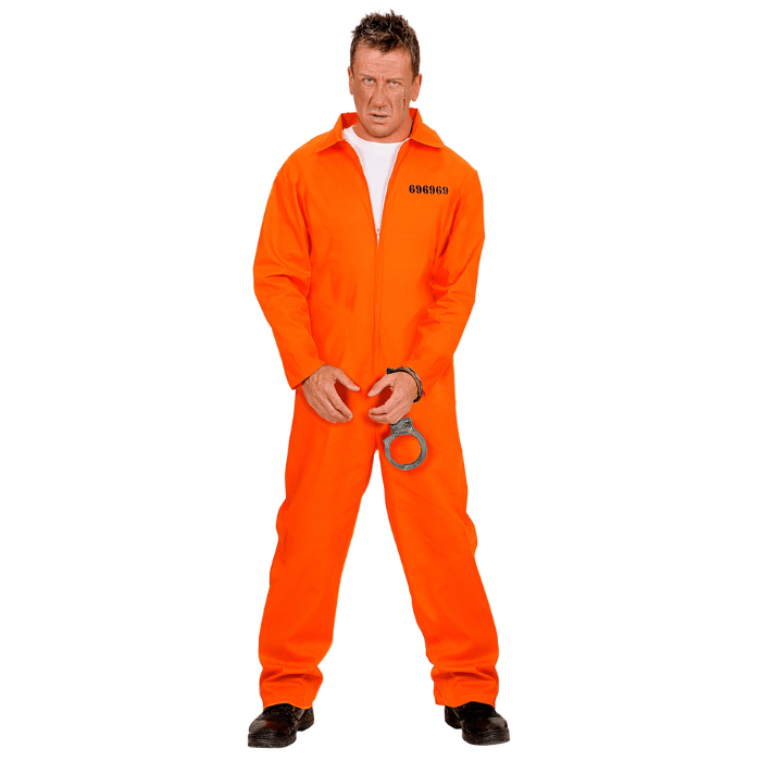 Fængselsdragt kostume orange inkl. håndjern