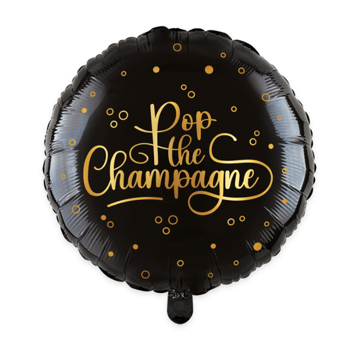 Sort folieballon Pop the Champagne - 45 cm