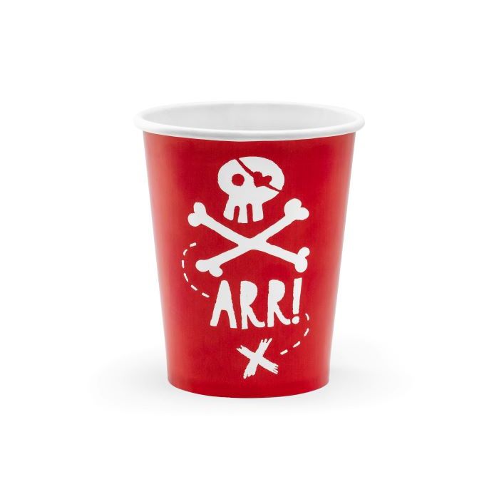 Red cups with white pirate motif 6x - 220 ml