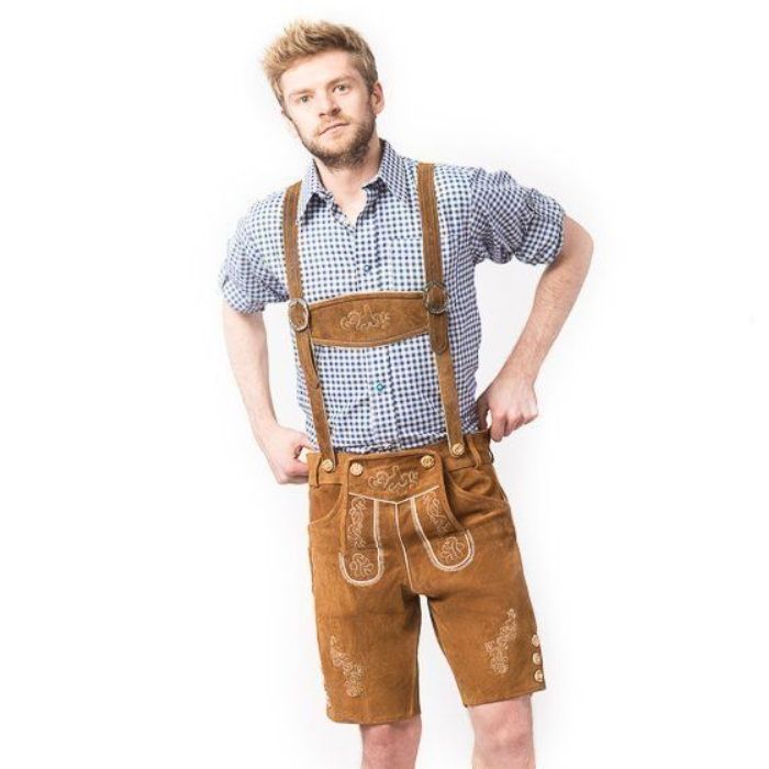 Lederhosen in Light Brown with Pattern Oktoberfest