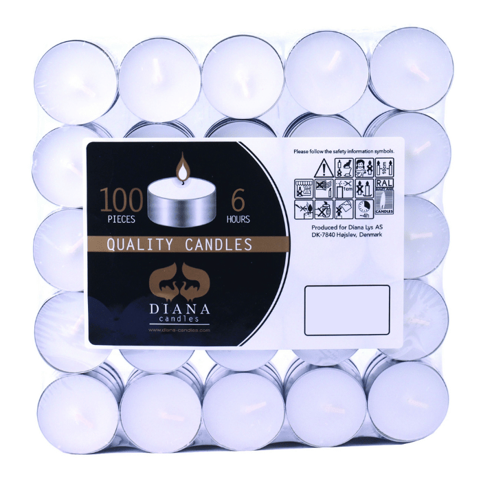 Fyrfadslys hvid 100x - 6 timer