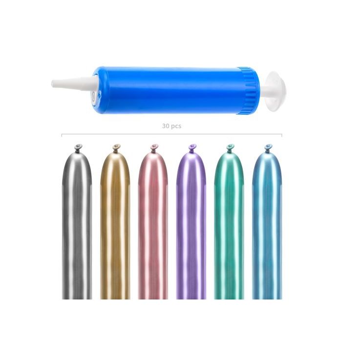 Modelling balloon animal kit with metallic balloons and pump 30 pieces - 130 cm