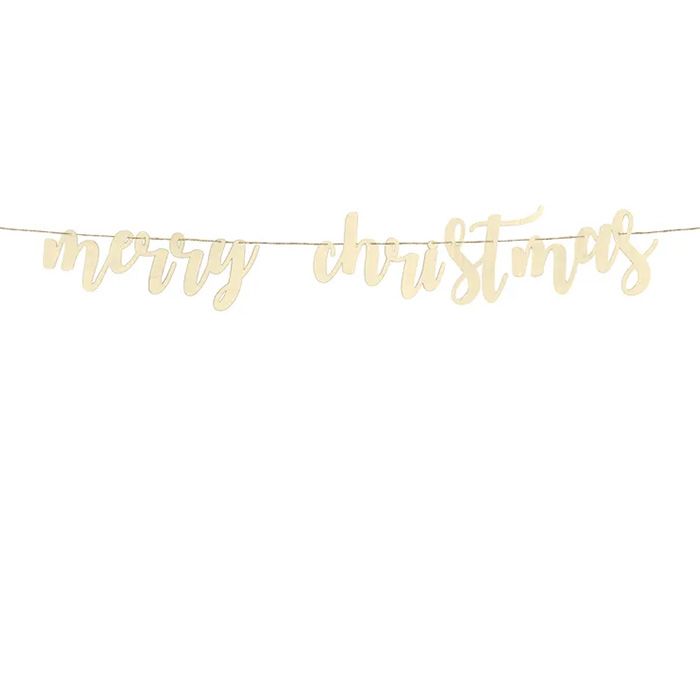 Merry Christmas Banner in Wood - 87 cm