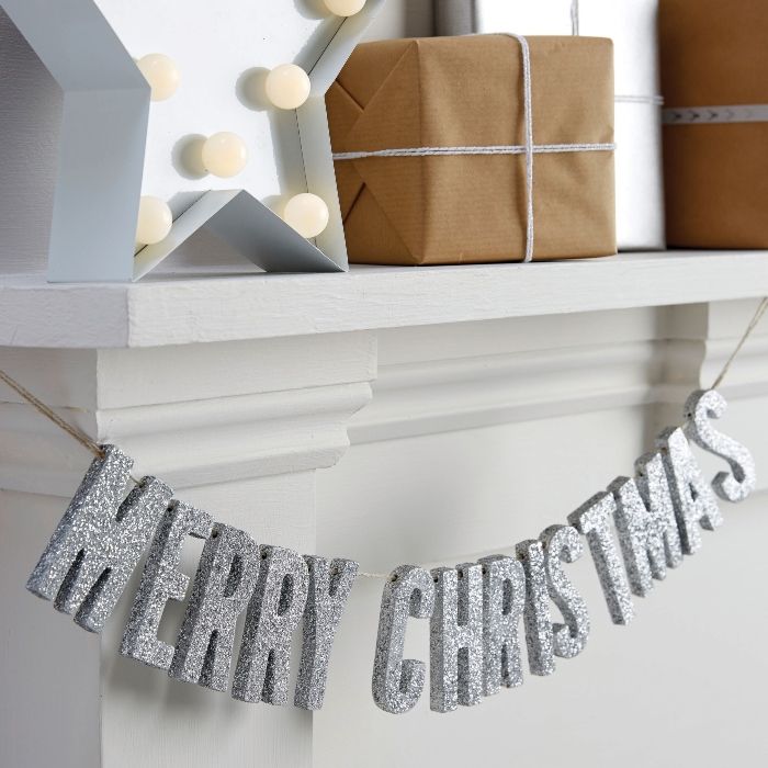 Christmas garland with silver glitter Merry Christmas 70 cm