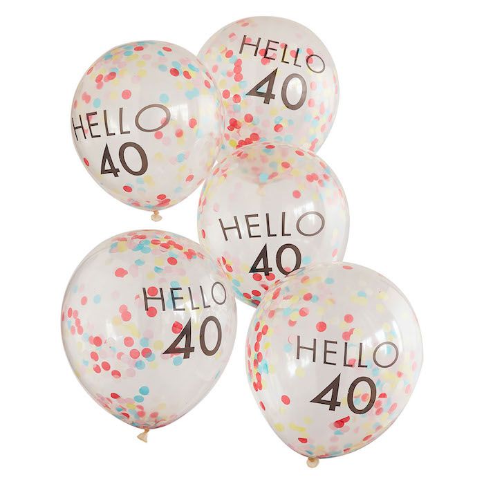 Hello 40 multicoloured confetti birthday balloons 5x