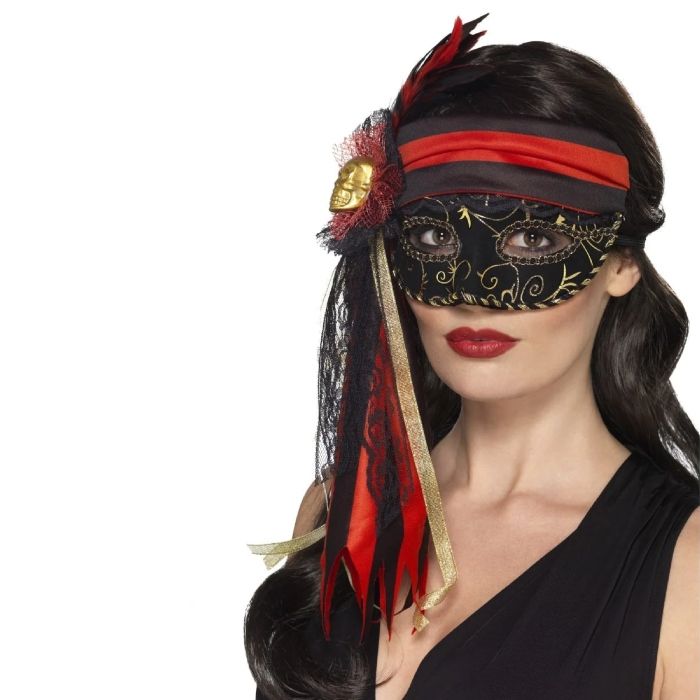 Eye mask with gold skull and veil