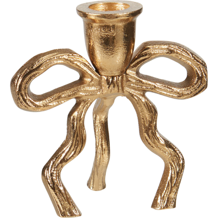 Lysestage med sløjfedesign i guld 11x7x12 cm