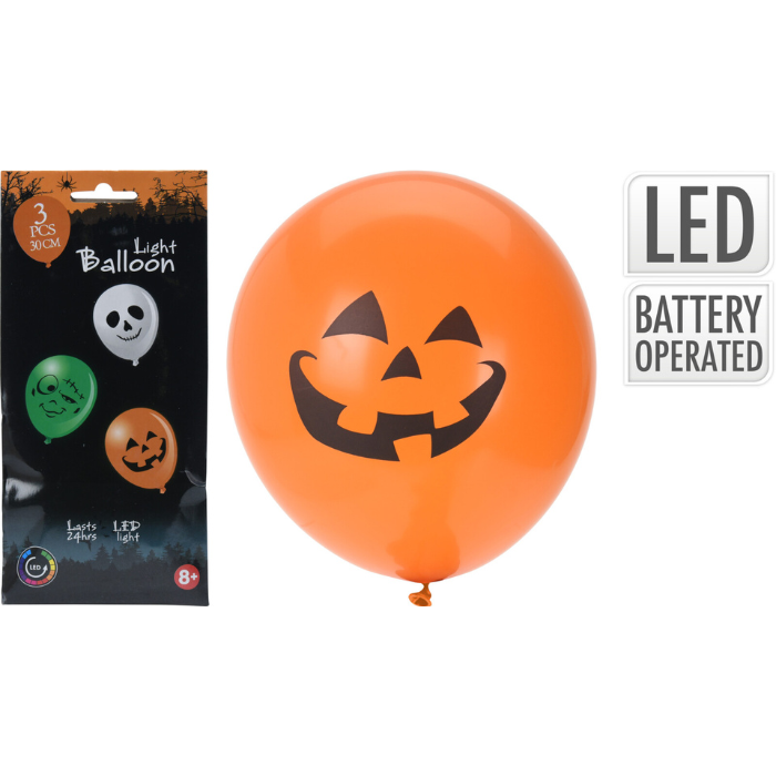 LED ballon med halloween tema 3x - 30 cm
