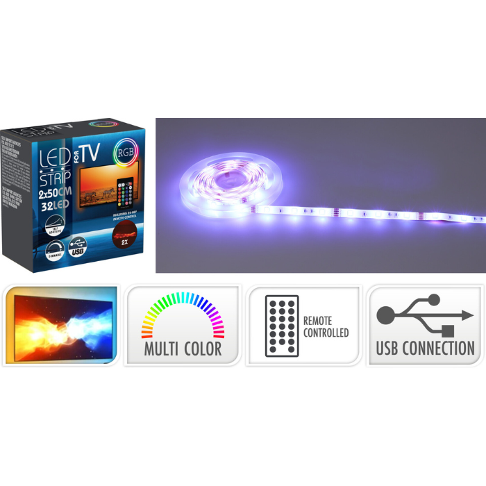 TV LED strip med fjernbetjening 0,5 m 32 led 2x