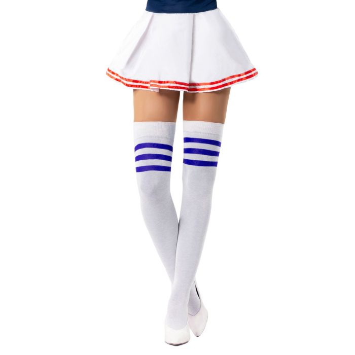 Cheerleader knee socks one-size white and blue