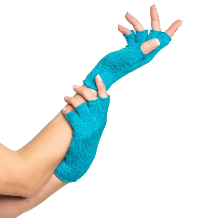 Fingerless gloves one-size for women turquoise blue