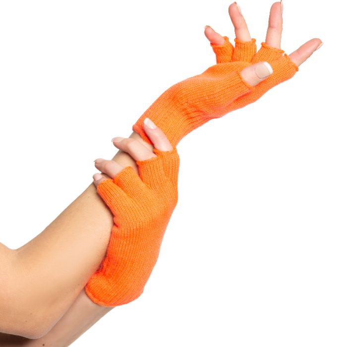 Neon Orange Fingerless Gloves One-Size for Women