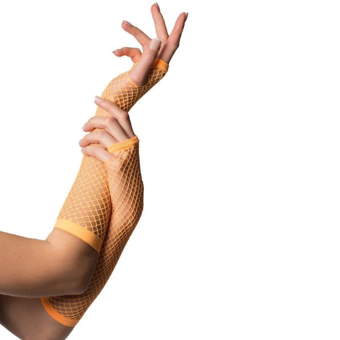 Long fingerless net gloves for women one-size neon orange