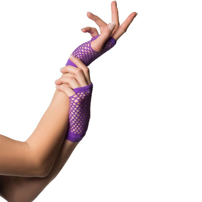 short fingerless net gloves one-size for women purple