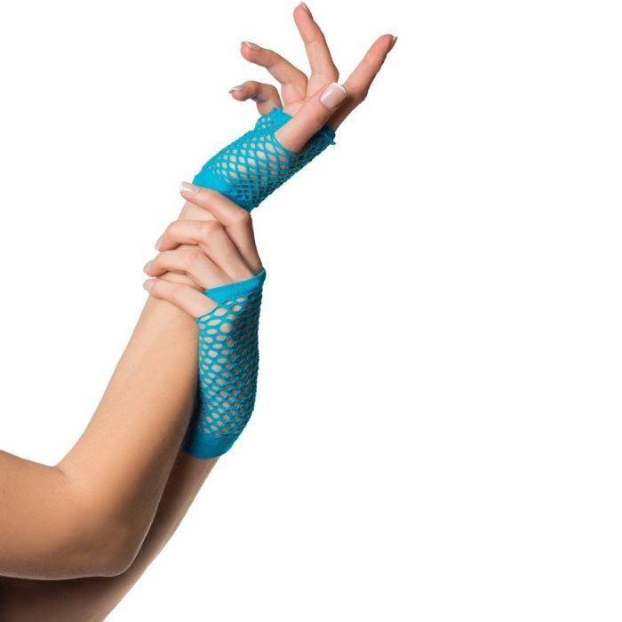 short fingerless net gloves one-size for women turquoise blue