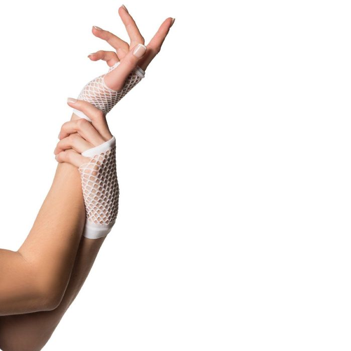 short fingerless mesh gloves one-size for women white