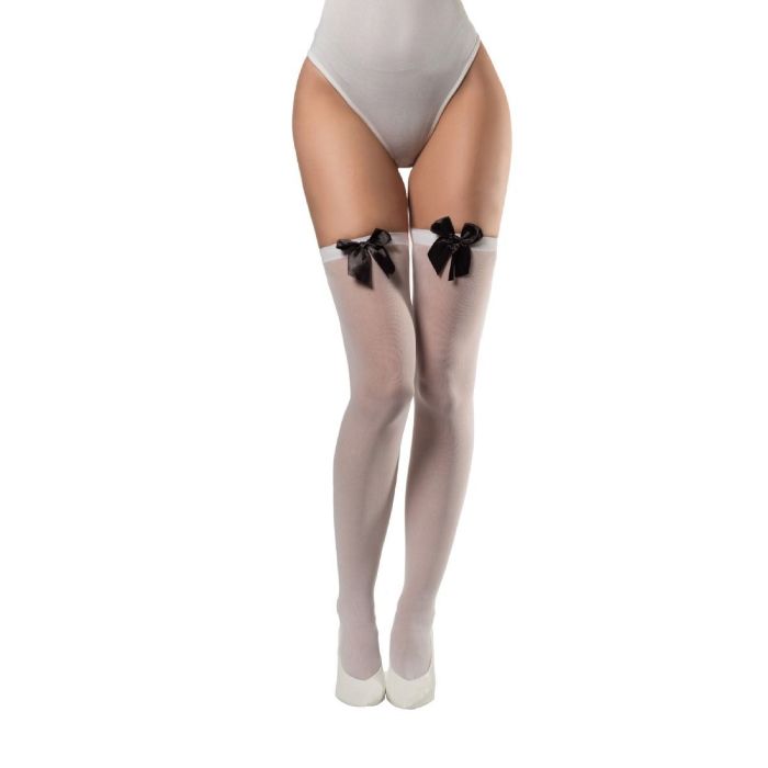 White and black bow socks one-size for women