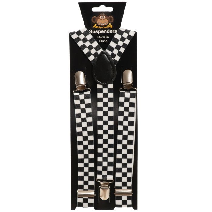 Checkered black and white one-size unisex suspenders