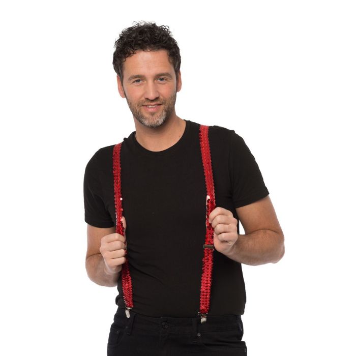 Sequined braces red one-size unisex