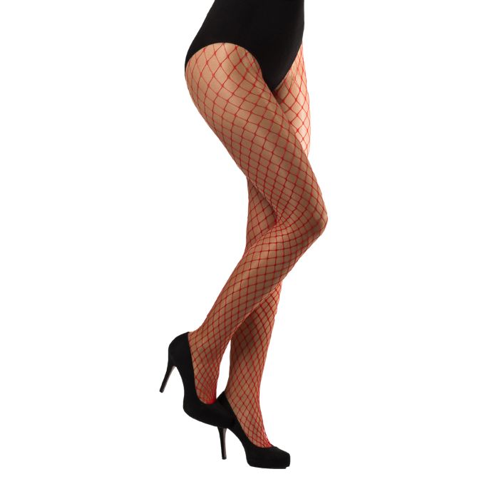 Fishnet tights red one-size