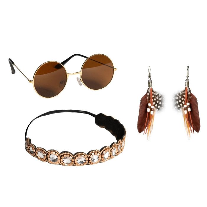 Hippie brown set including headband, sunglasses and earrings for women