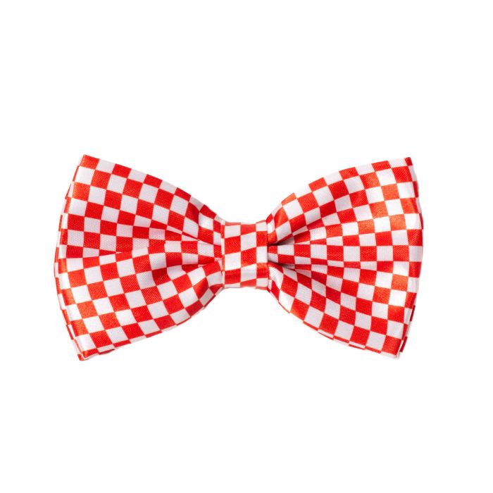 Checked red and white bow tie