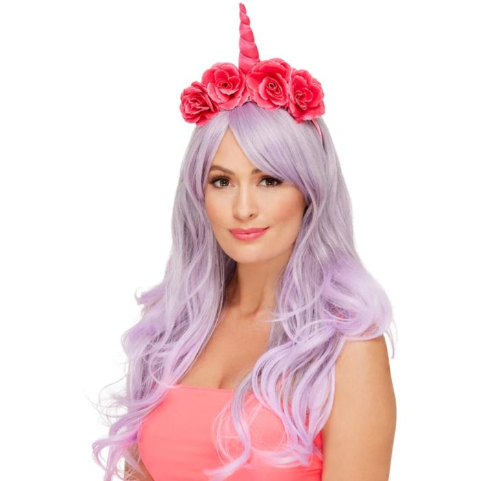 Unicorn headband with flowers pink one-size
