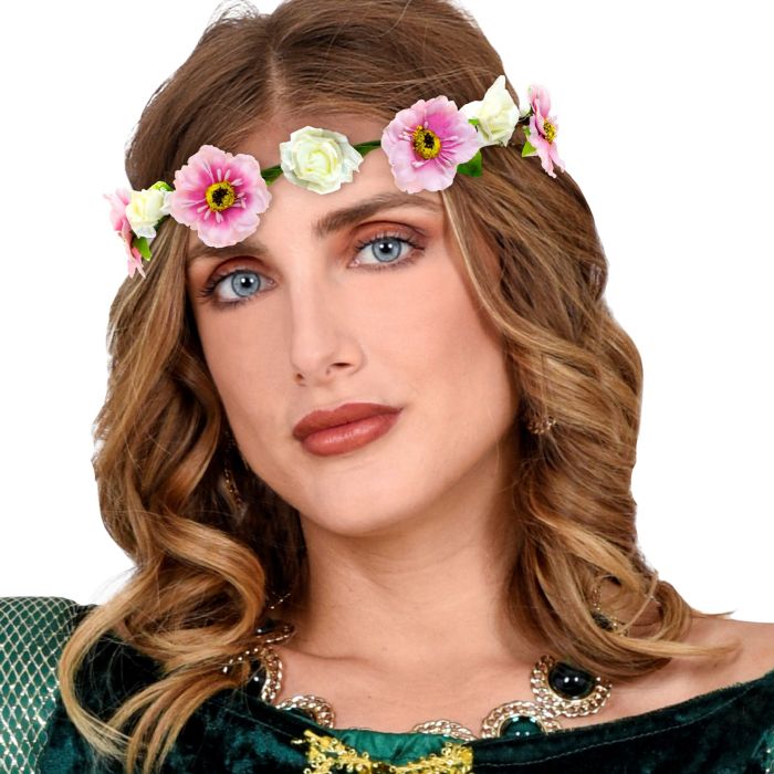 Flower tiara with pink ribbon