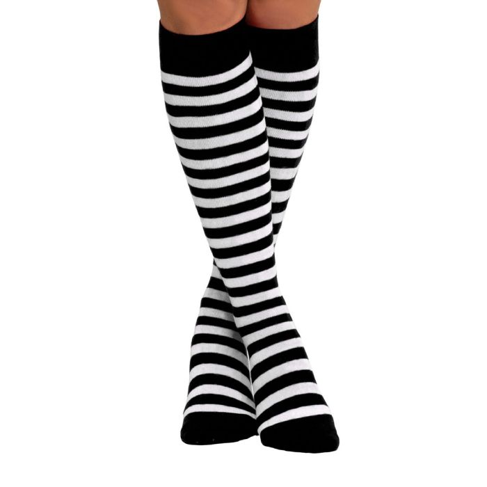 Knee-high socks for women one-size black and white