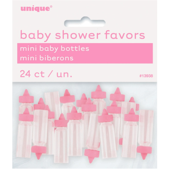 Mini Baby Bottles for Baby Shower 24x Pink
