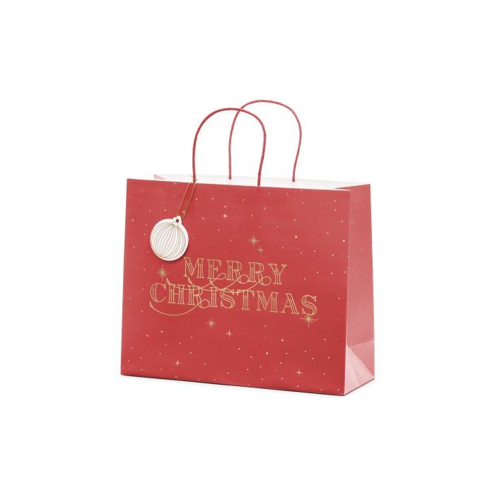 Red gift bag with gold writing - 32.5x26.5x11.5 cm