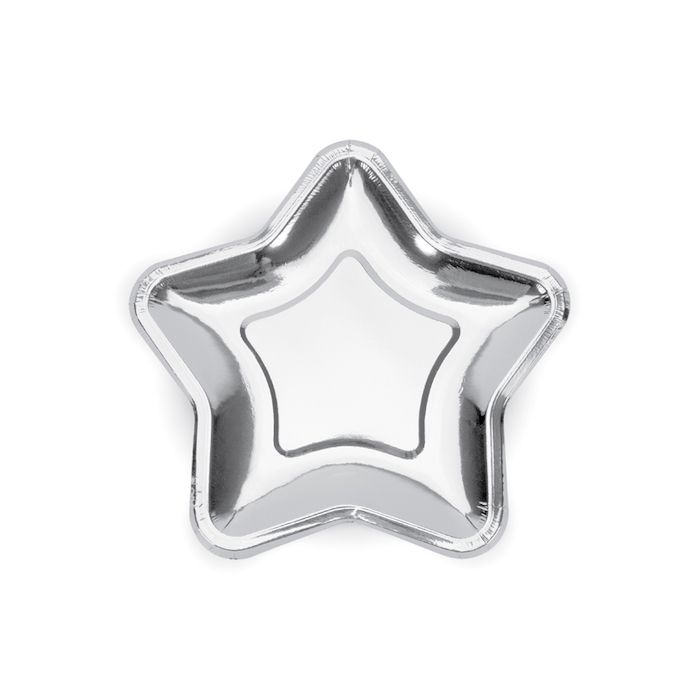 Silver Star Paper Plate 6x - 23 cm