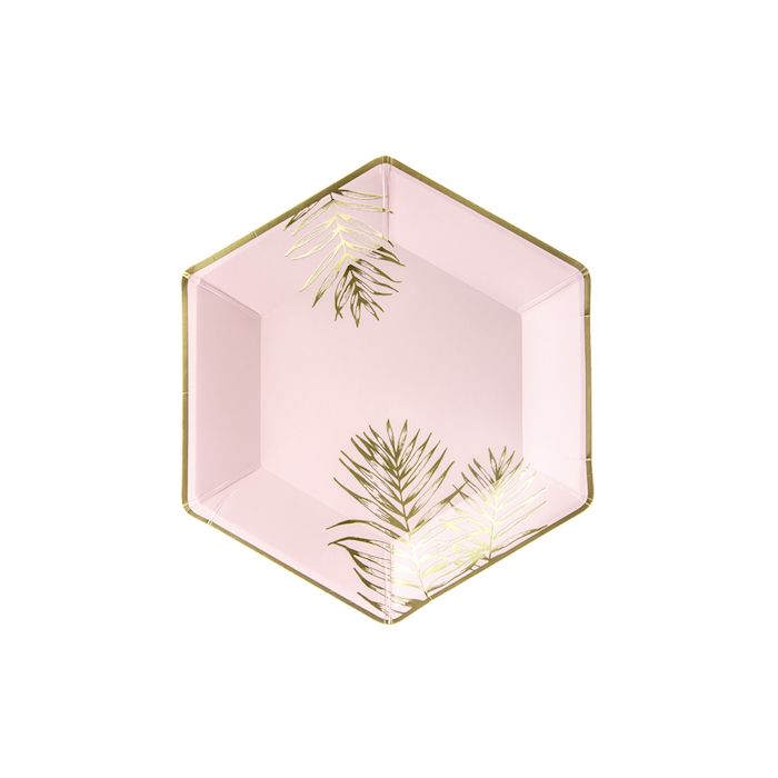 Pink plate with leaves 6x - 23 cm