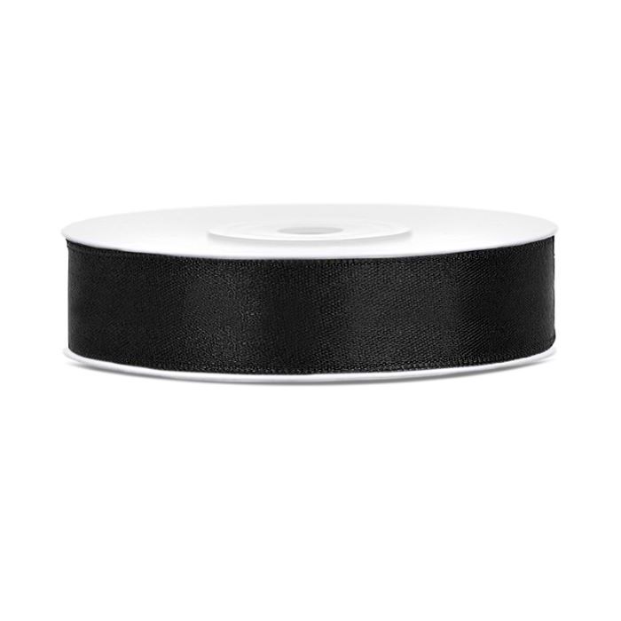 Black satin ribbon - 12 mm x 25 m