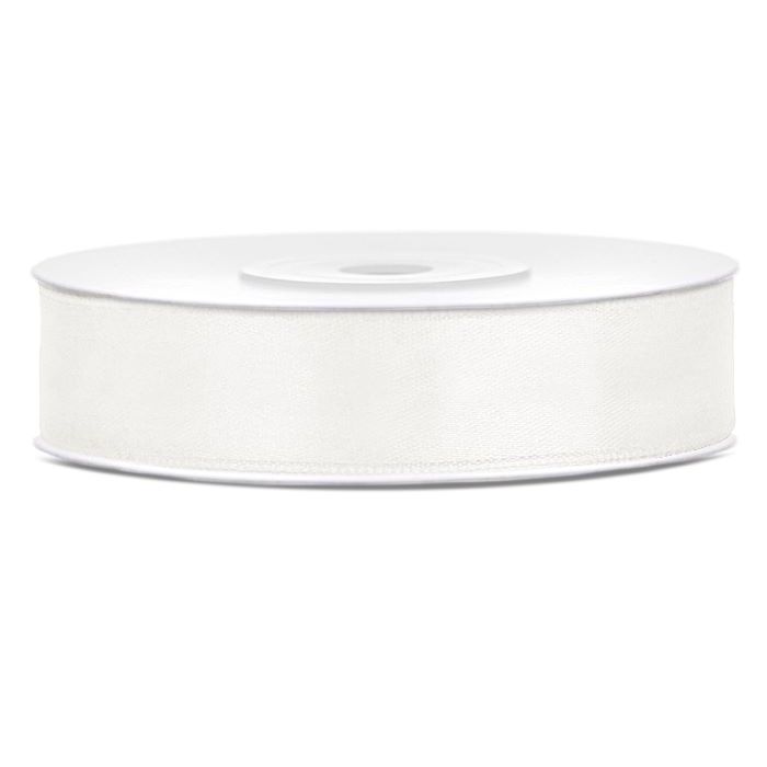 Light cream white satin ribbon - 12 mm x 25 m