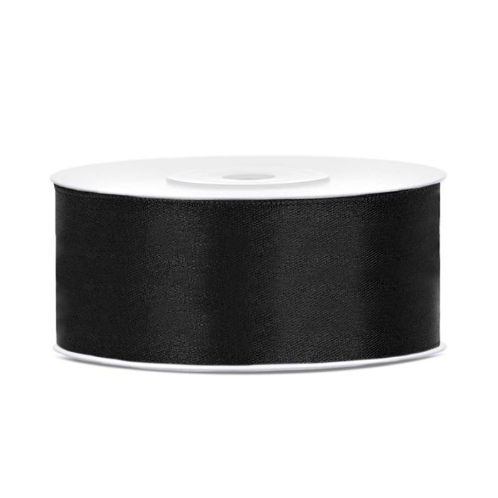 Black satin ribbon - 25 mm x 25 m