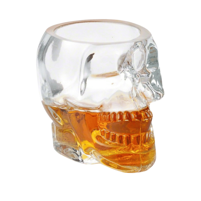Skull head bottle + 2x shot glasses