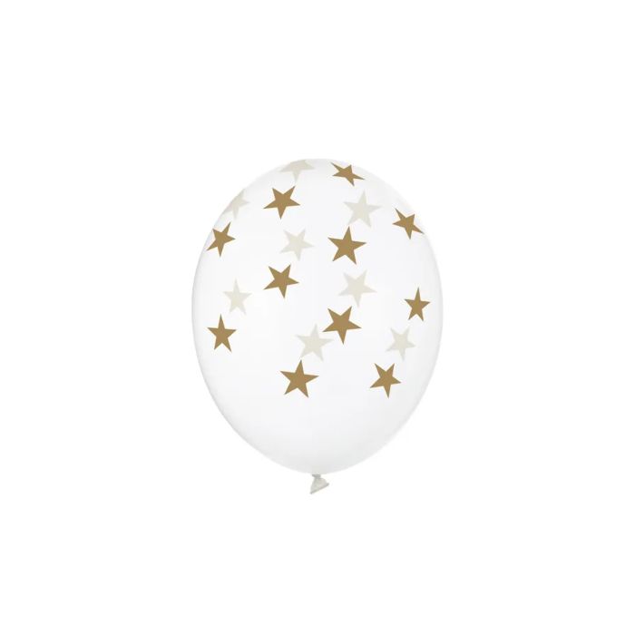 Balloon with gold stars crystal clear 6x - 30 cm 