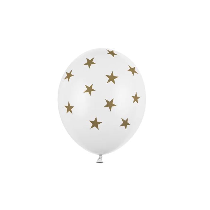 White Balloon with Gold Stars 6x - 30 cm
