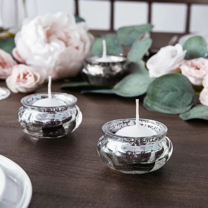 Round tea light holder silver 4x - 3 cm
