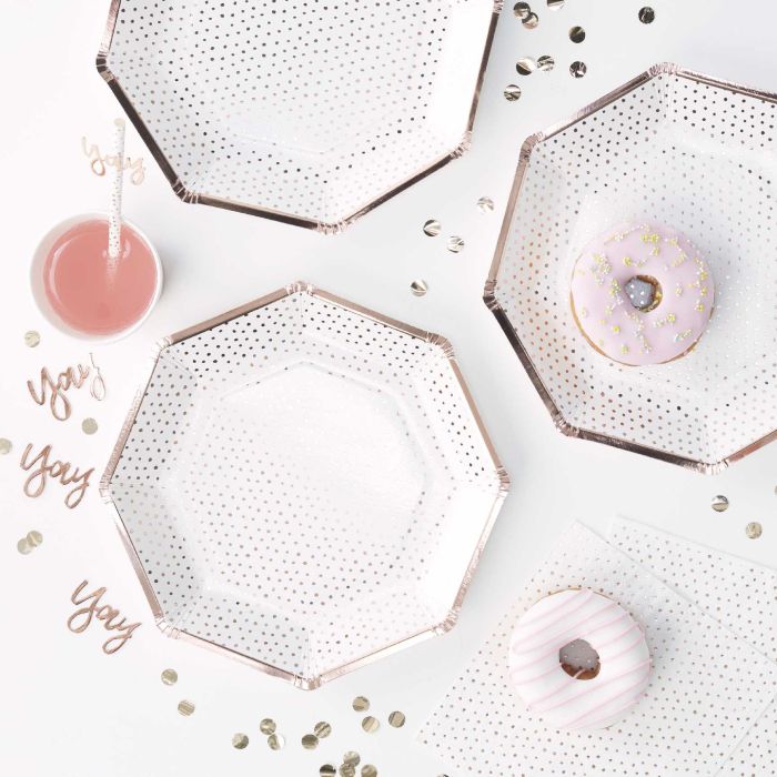 Plates with Rose Gold Dots 8x - 25 cm
