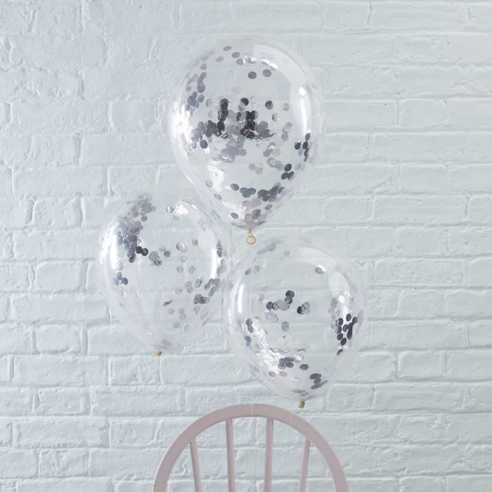 Sølv Konfetti Balloner 5x - 30 cm
