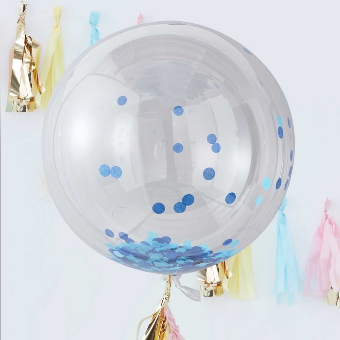 Large Round Balloons with Blue Confetti 3x - 90 cm
