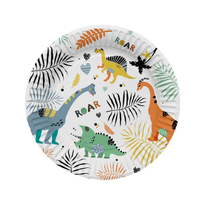 Paper plates with dinosaur motifs 8x - 23 cm