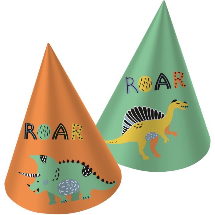 Party hats with dinosaur motifs 6x - 16.5 cm