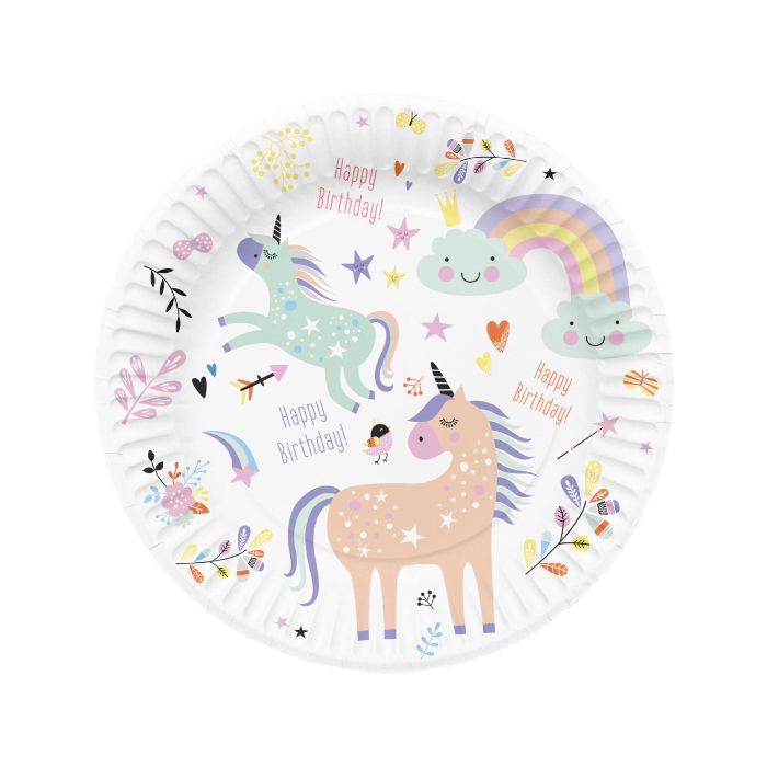 Paper plates with unicorn motifs 8x - 23 cm